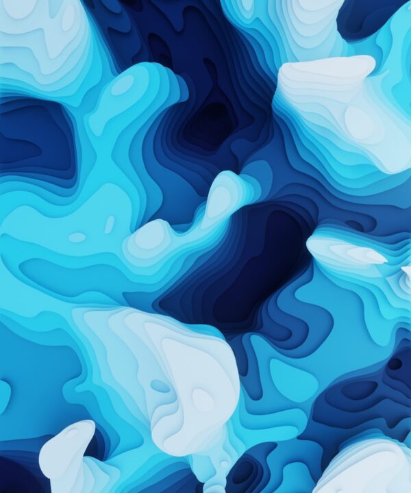 a blue and white abstract background with wavy shapes