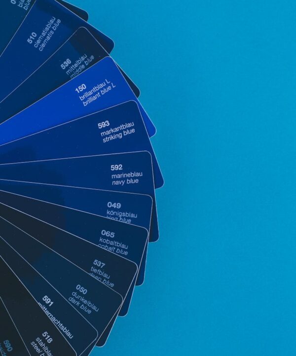 blue and white hand fan